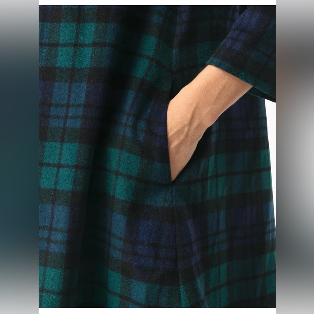Plaid autumn dress with bow, long sleeves, straight cut with pockets, size S - Picture 3 of 7